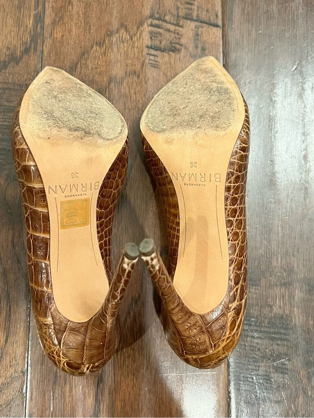 Alexandre Birman Brown Croc-Embossed Pointed Toe Stiletto Pumps